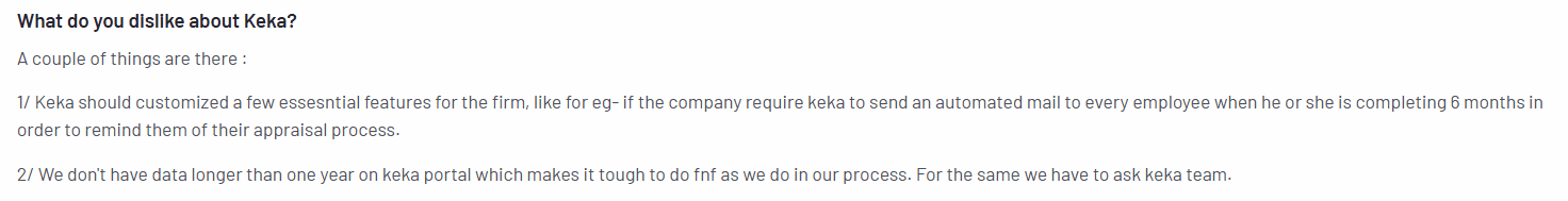 negative review of keka from third party review portal G2