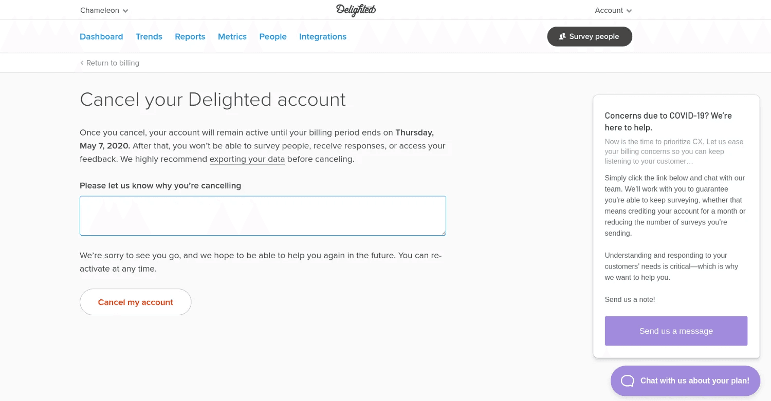 Delighted's Cancellation Flow 