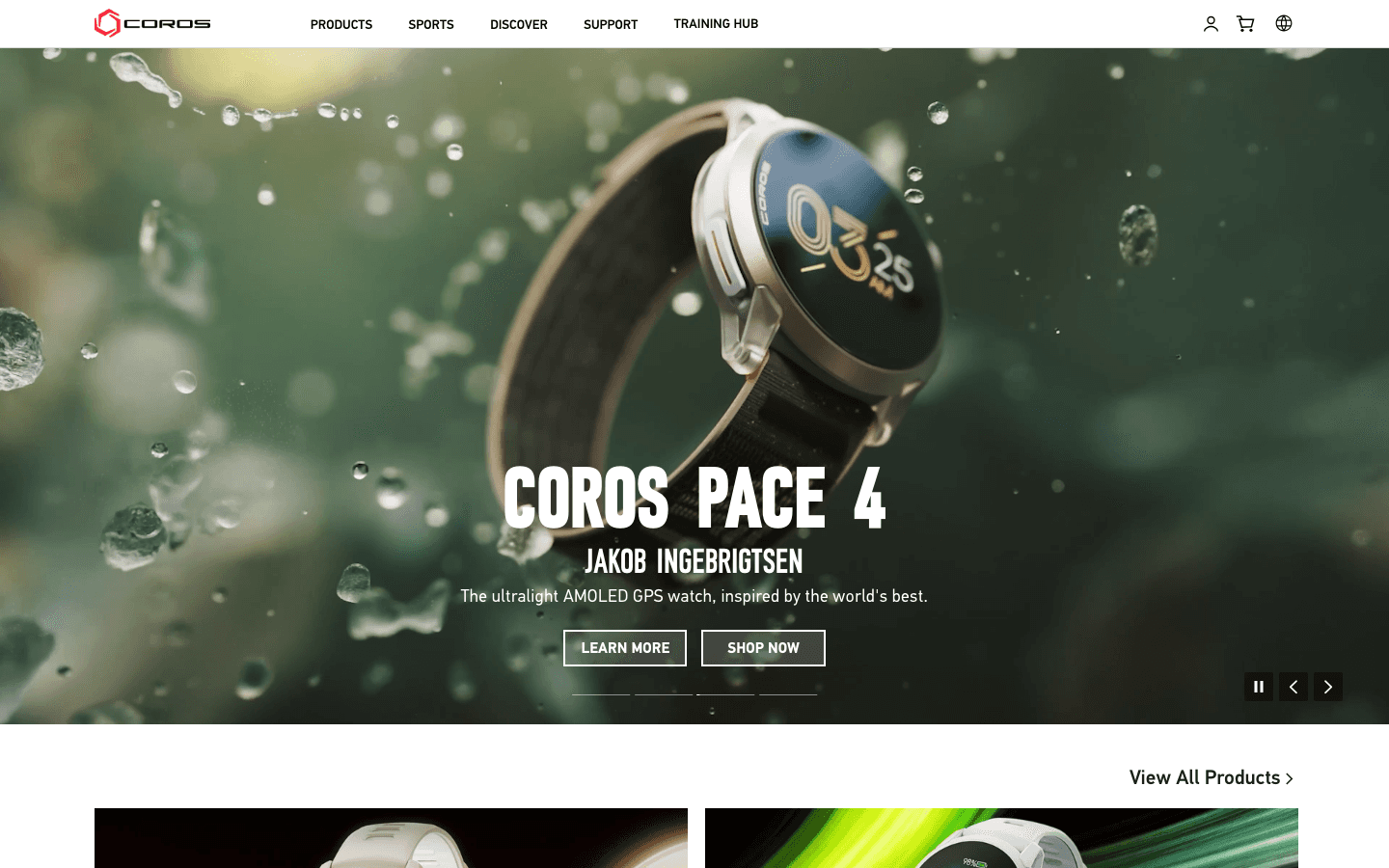 COROS website featuring the COROS Pace 4 GPS running watch