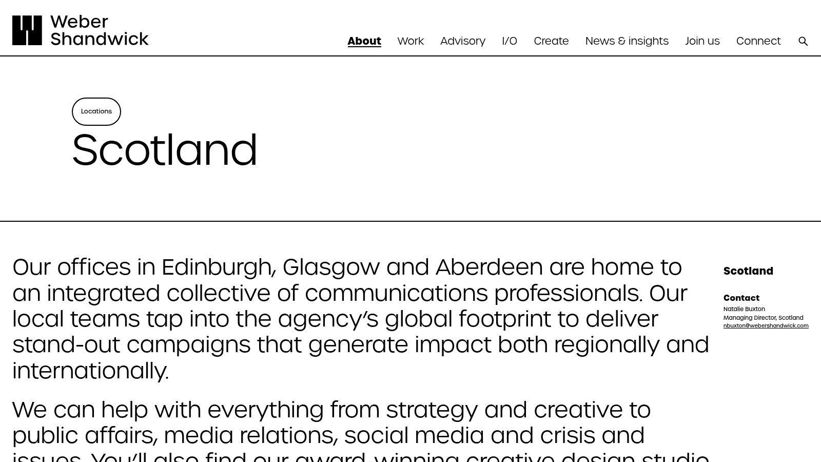 The exterior of the Weber Shandwick office building in Scotland.