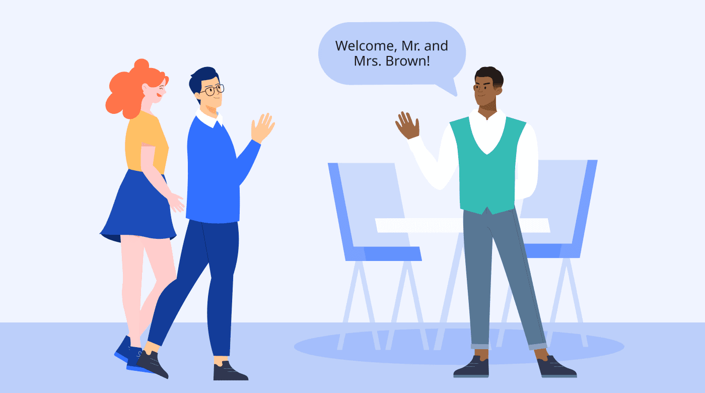 Guests are being greeted by a waiter