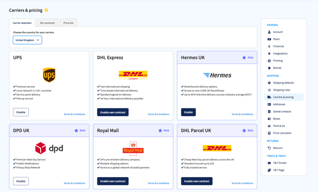 sendcloud uk couriers