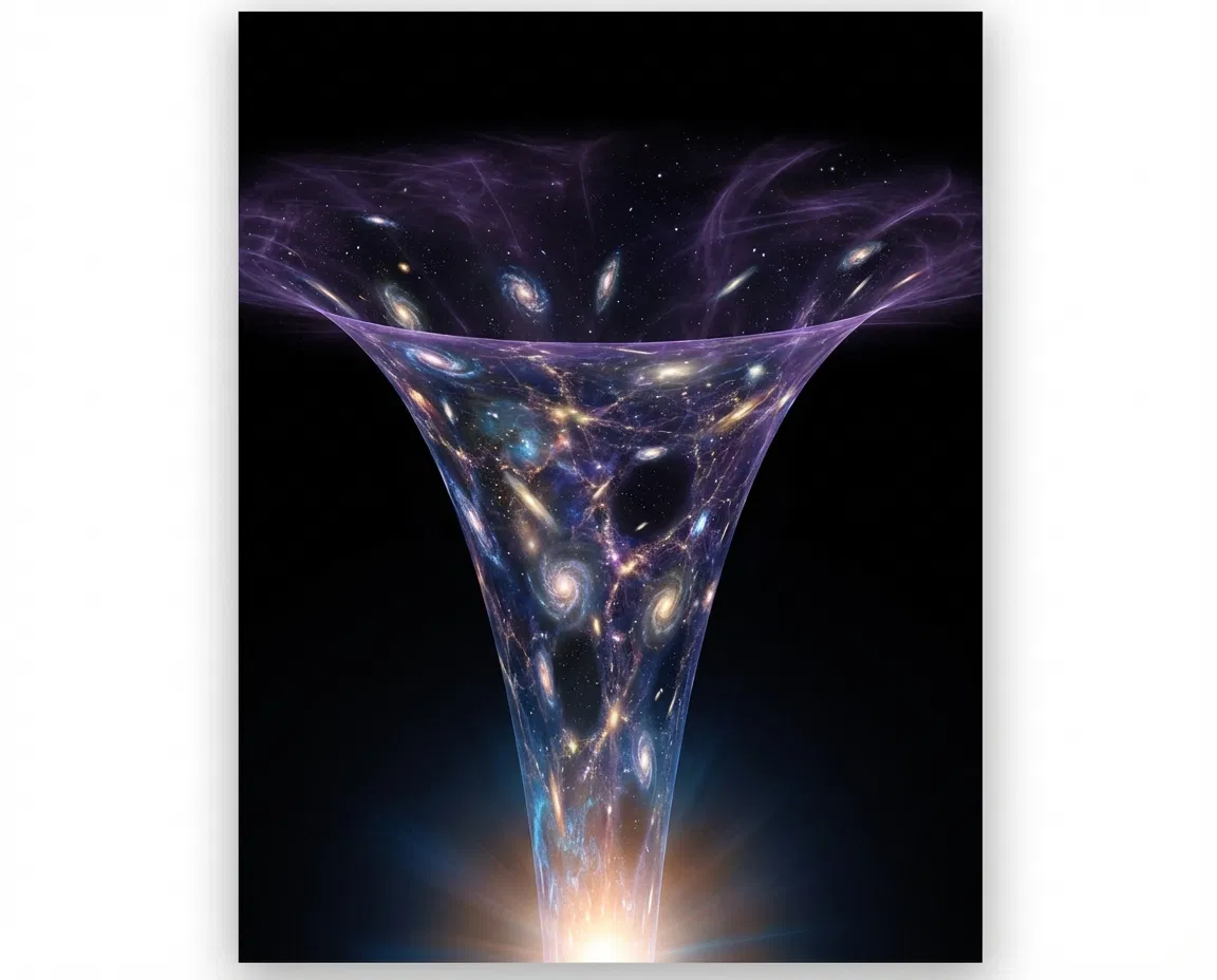 Cosmic illustration depicting the forces shaping universal expansion