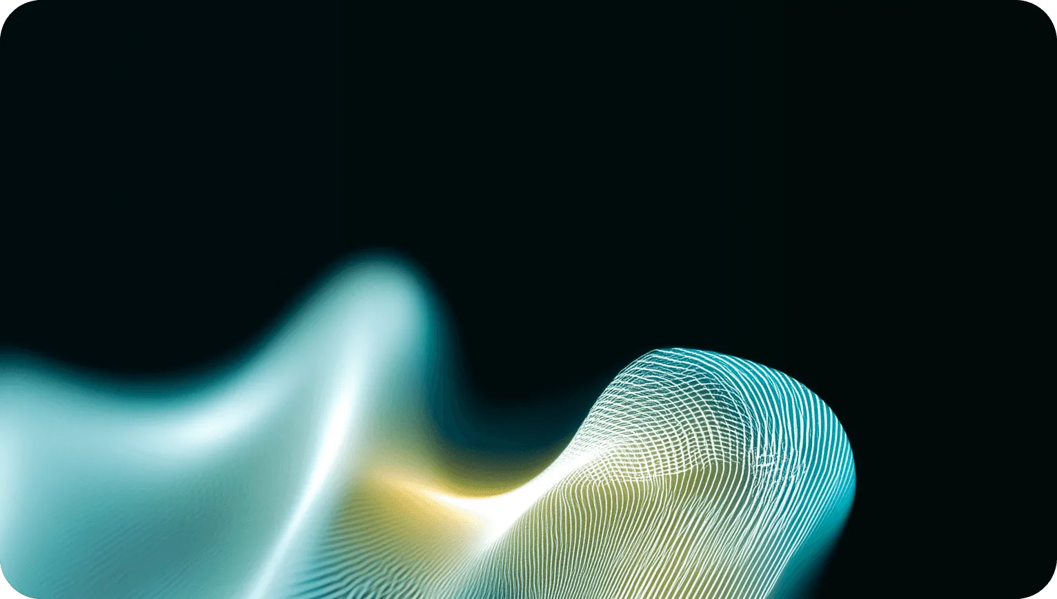 Abstract digital art with flowing blue and yellow lines. Curved and smooth design, reminiscent of waves.
