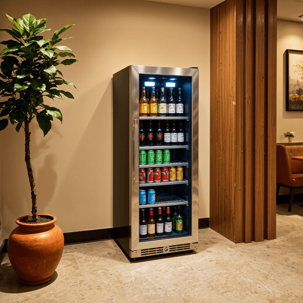 product photography of a display refrigerator for beverages