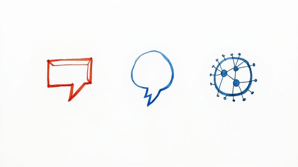 A group of people engaged in a lively discussion in a modern, well-lit space.