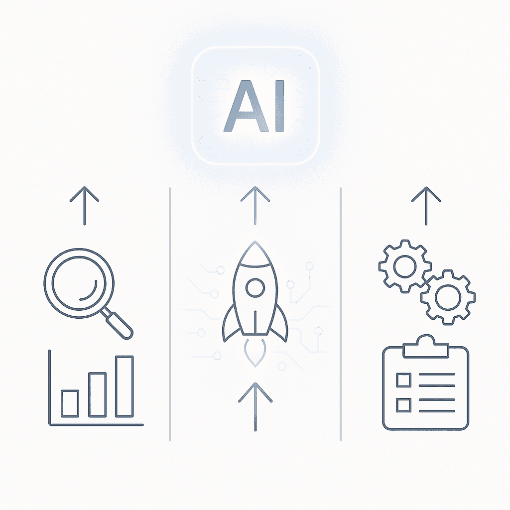 Diagram of three platform icons converging into a central AI answer cloud