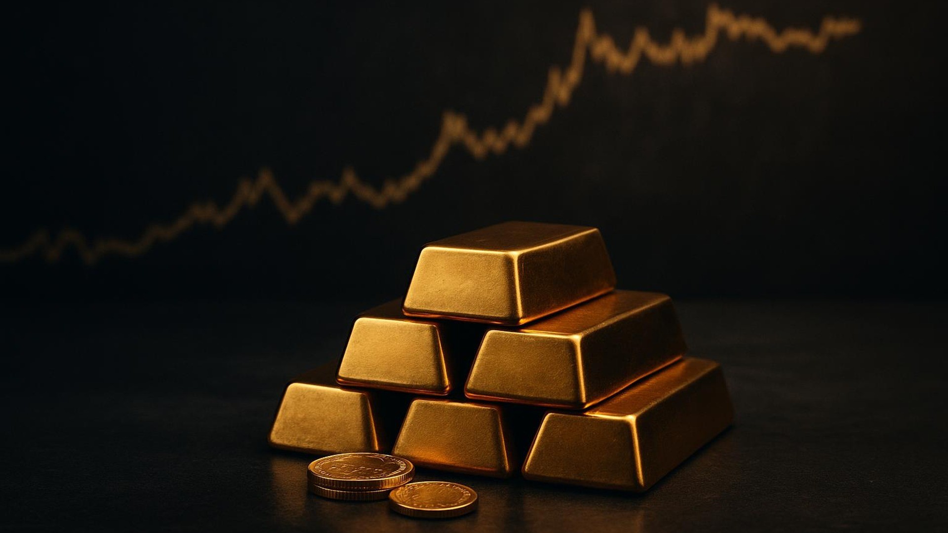 Goldbarren und Kurschart symbolisieren die Konsolidierung des Goldpreises nach dem Rekordhoch 2026