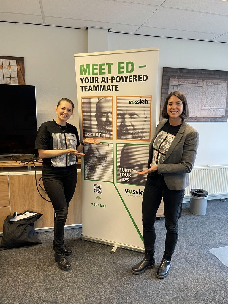 Sarah mit unserem Kunden Vossloh auf Road Show mit dem EdChat, Vosslohs personalisierter Version der AI Suite