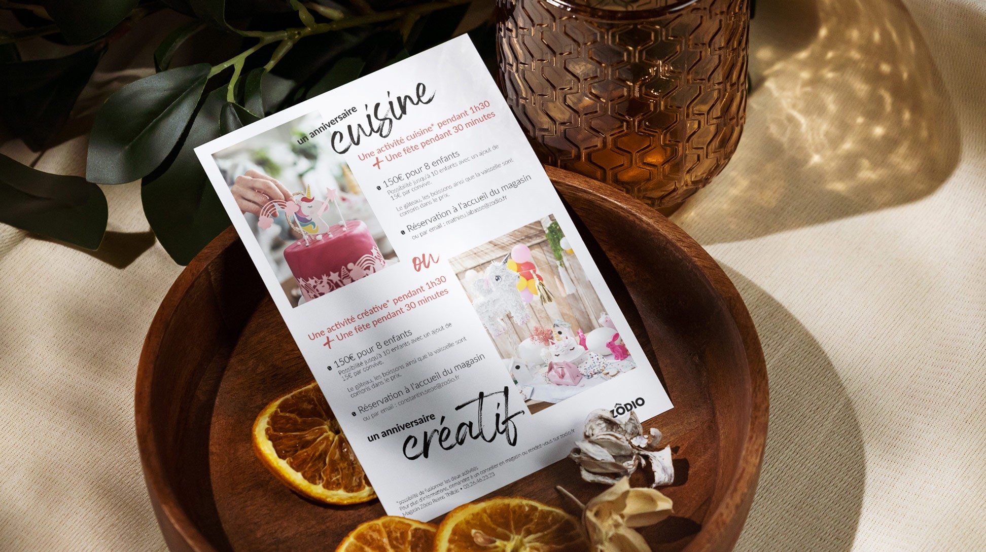 Flyer informatif sur les formules d'ateliers anniversaire.