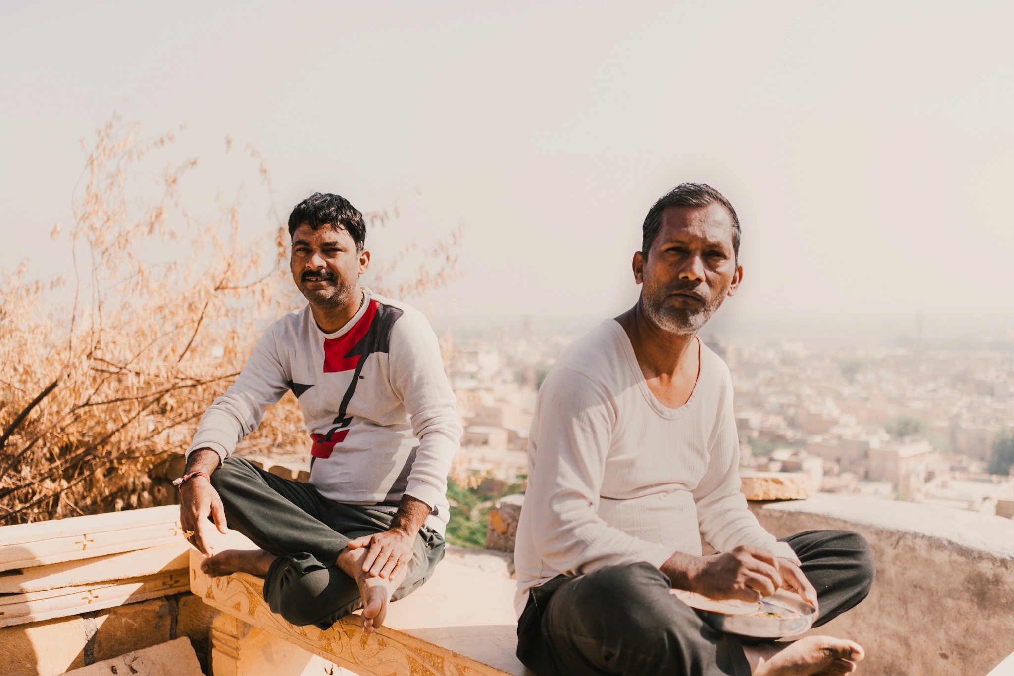 two brothers pose for the camera in jaisalmer rajasthan