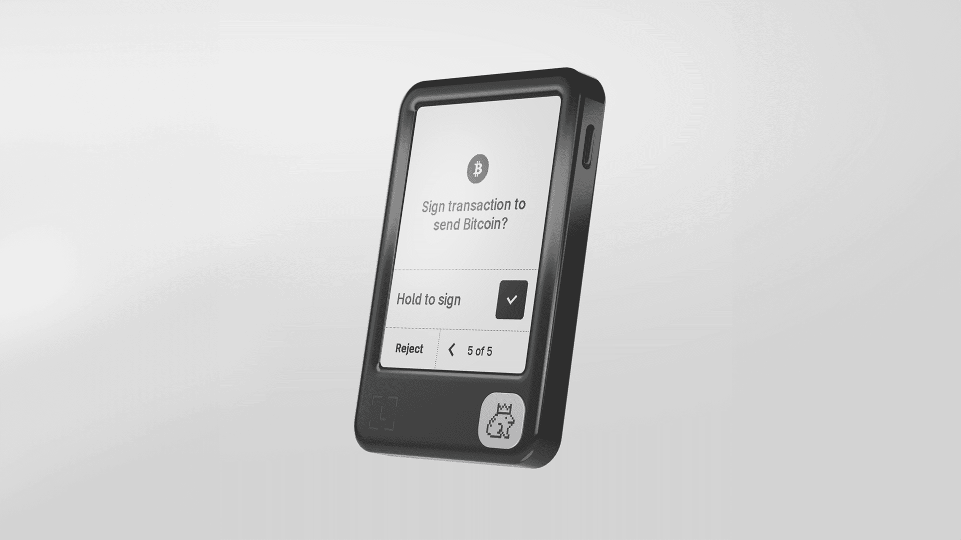 Photo du signer Ledger Nano Gen5 avec l'écran de signature de transaction
