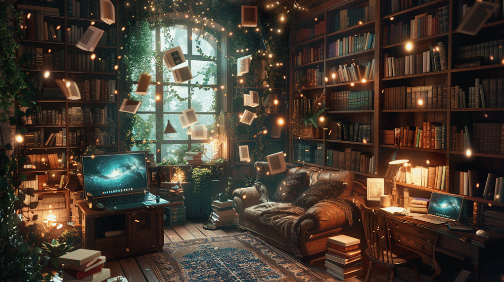 magical library of books