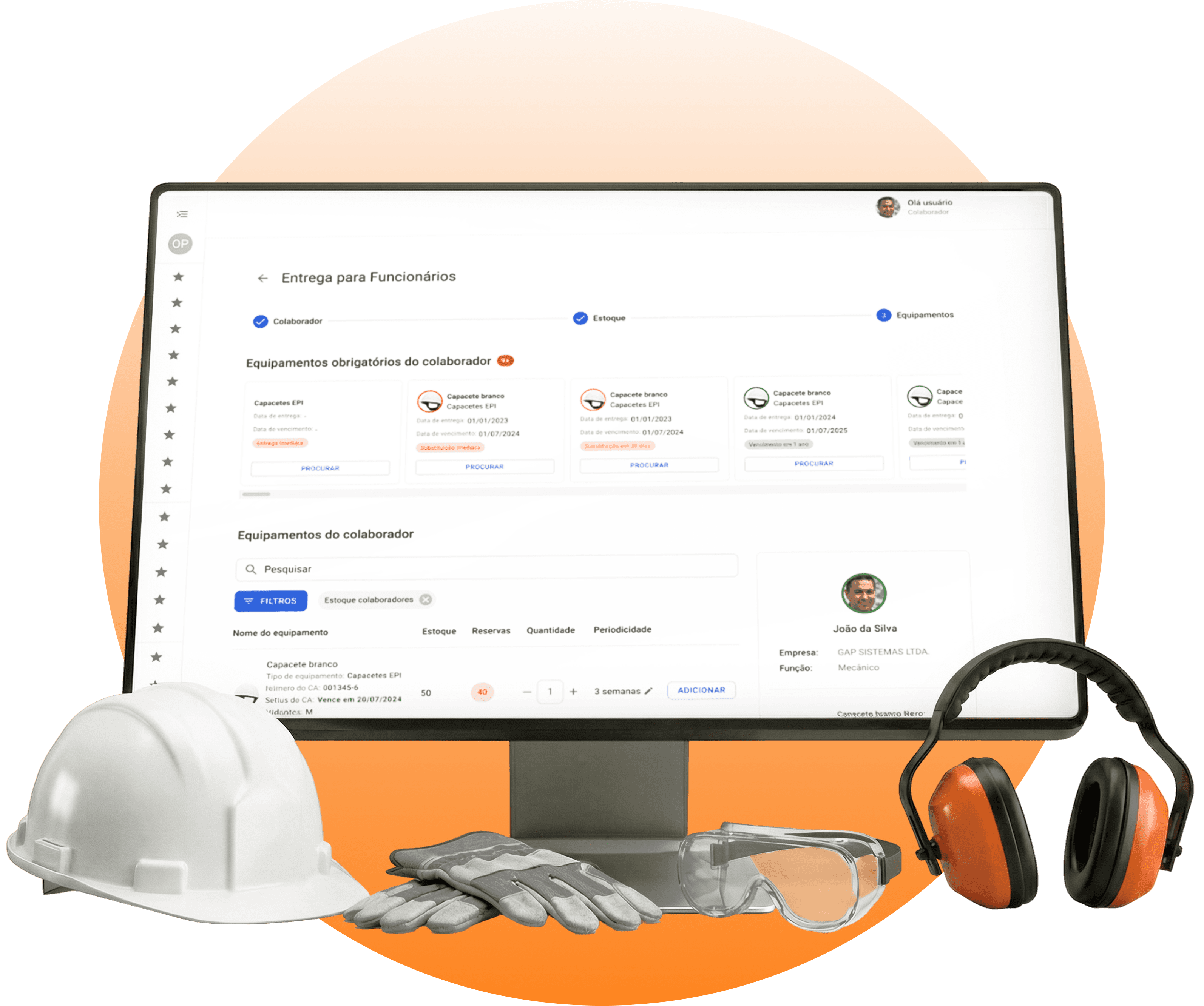 Tela de computador mostrando o sistema de entrega de EPIs