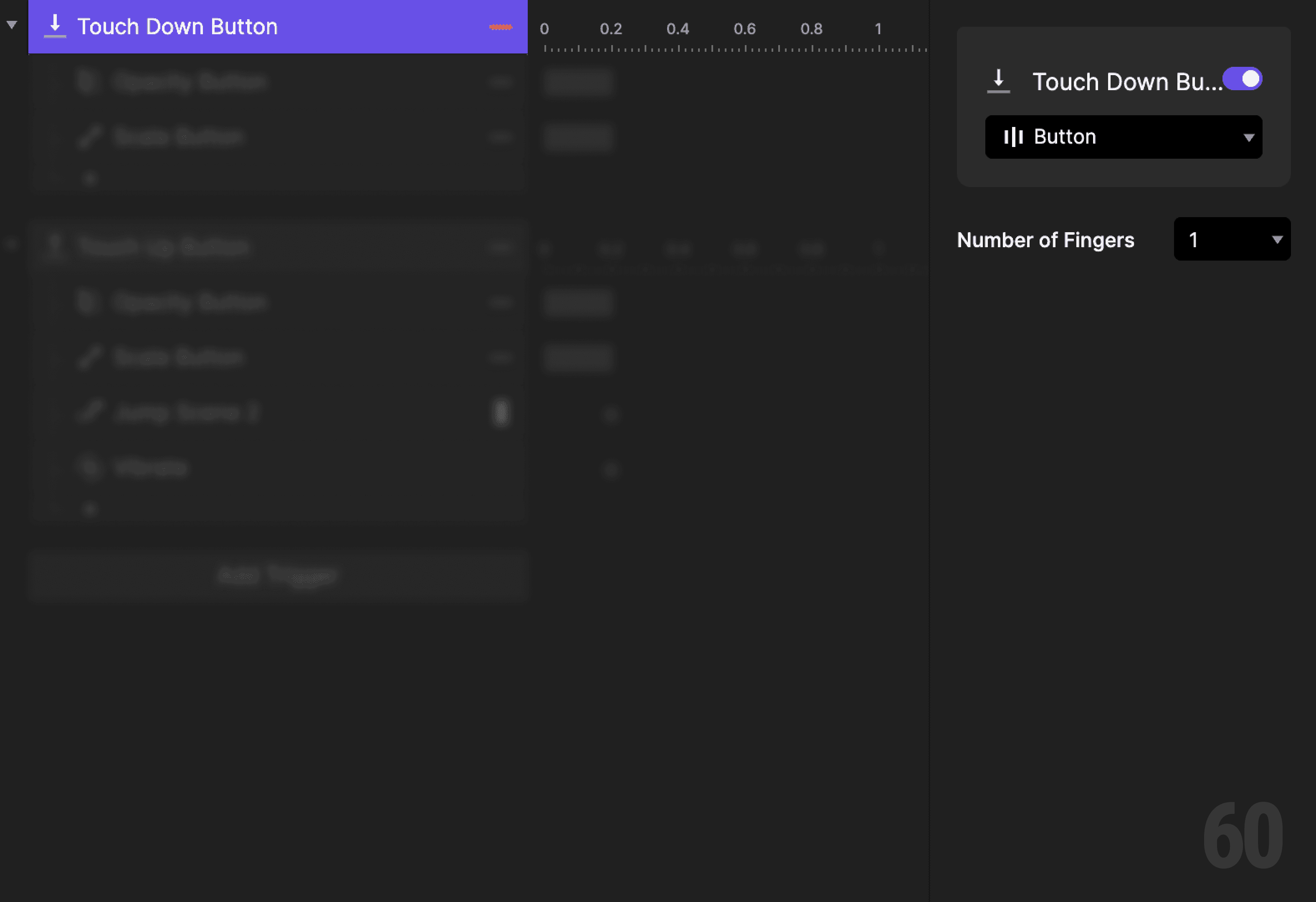 This is a screenshot of Step 1: Add touch down trigger.