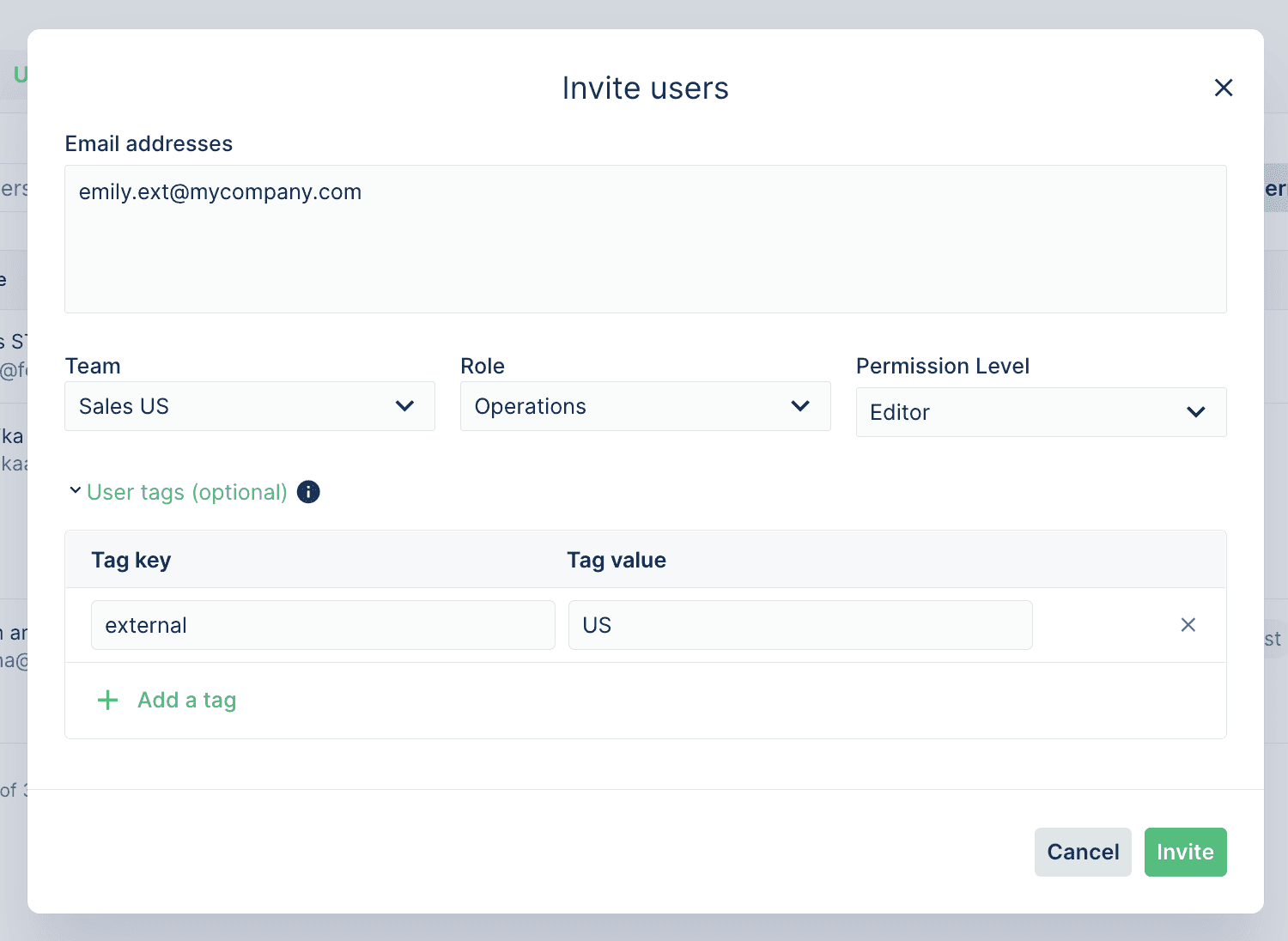The Forest Admin invitation form in the project settings.