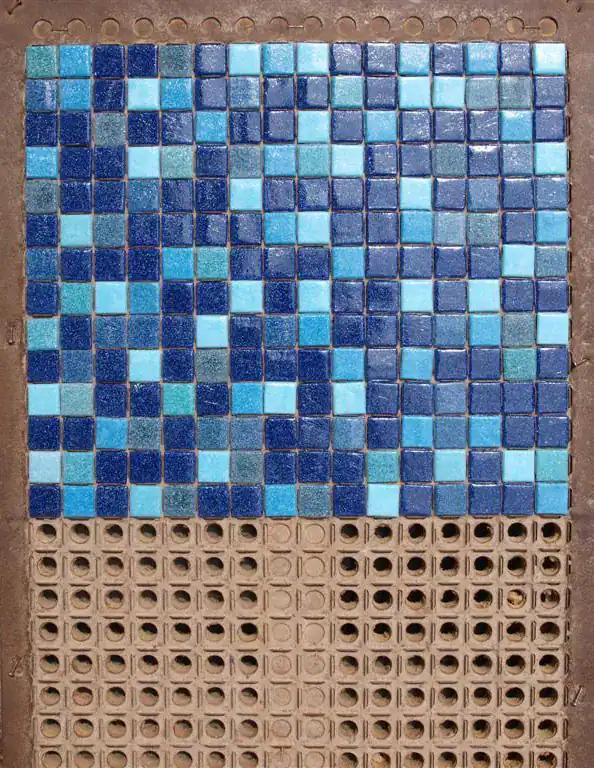 Deep blue glass blend sample laid over a terracotta base — Mosaiclegs Art Studio