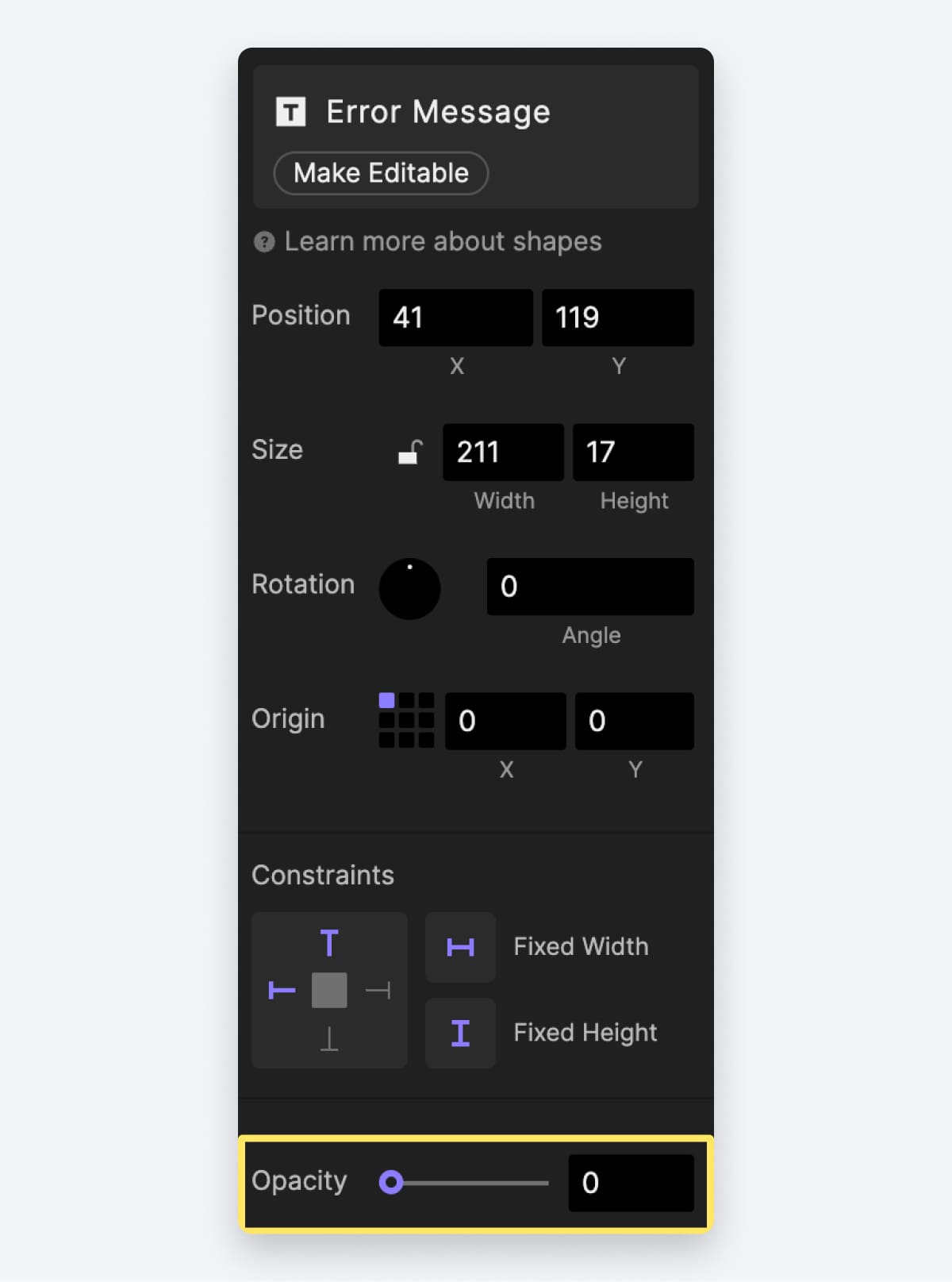 opacity error message