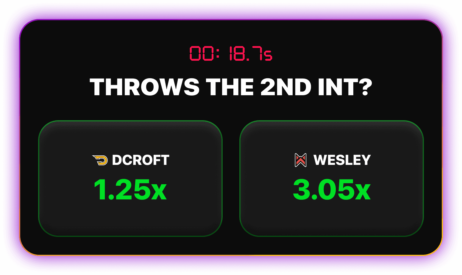 Madden Live in-game staking option for next interception with real-time multipliers on 1v1Me