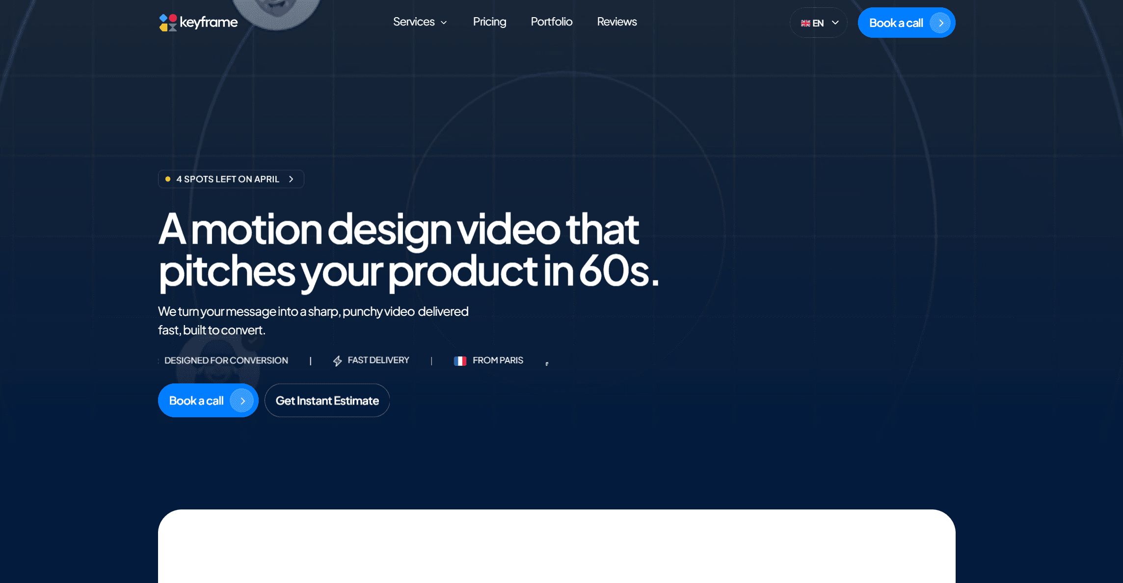 Hero section du site de  keyframe agency