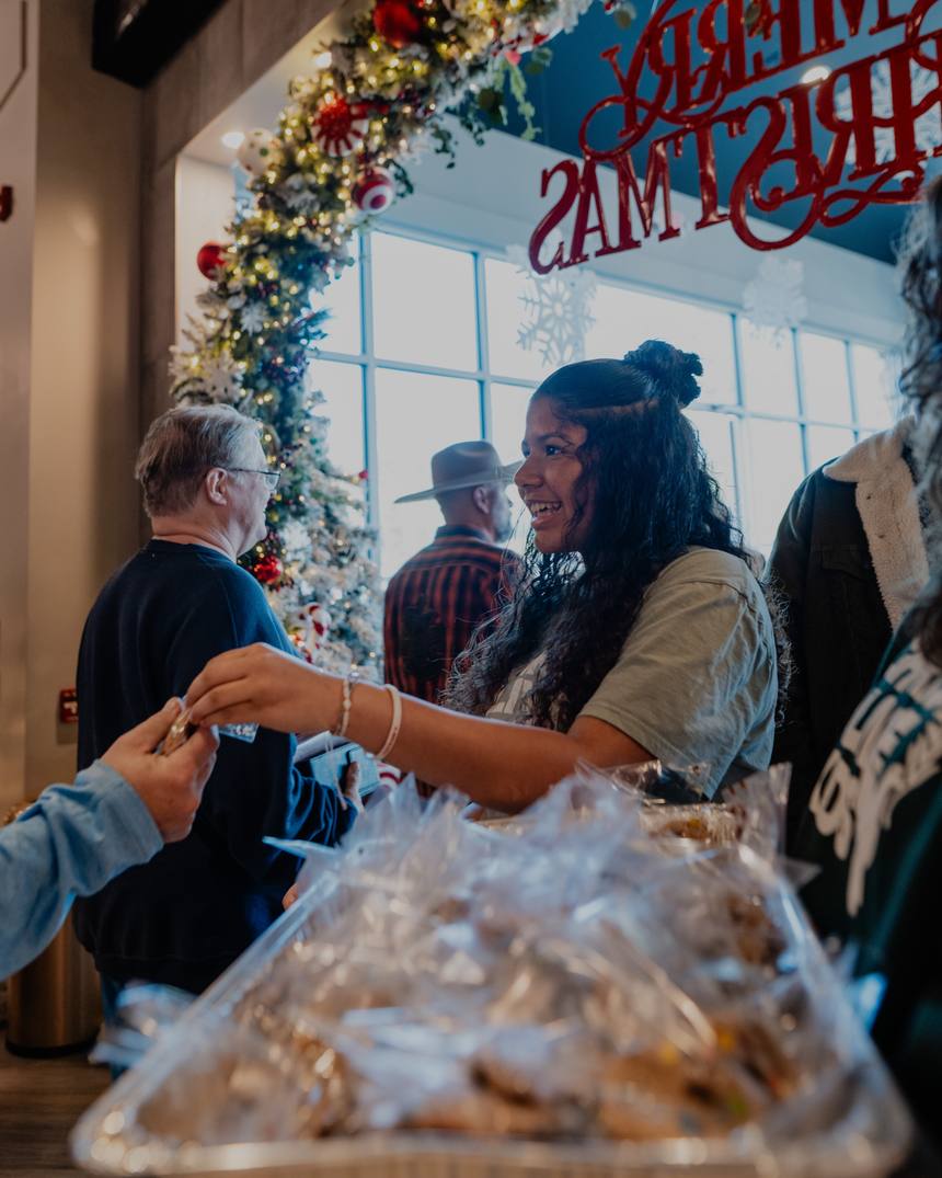 The Christ Alive lobby decorated for Christmas