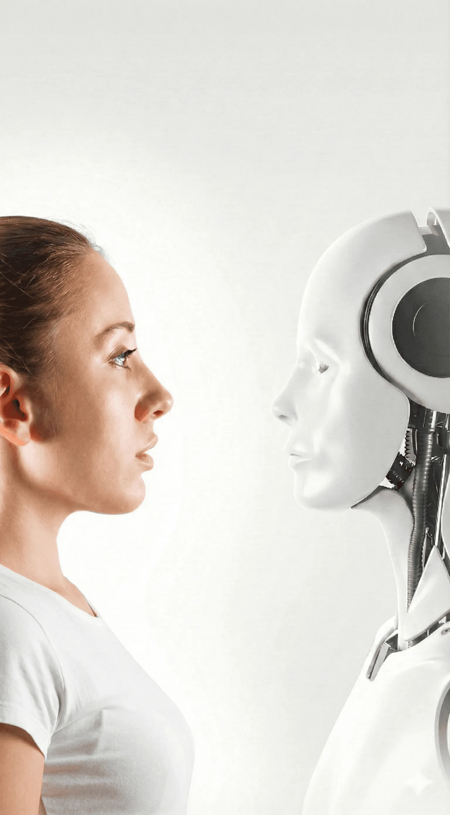 Close-up portrait of a person wearing a gray insulated hooded jacket with the hood up, showing their face framed by the hood against a light background.