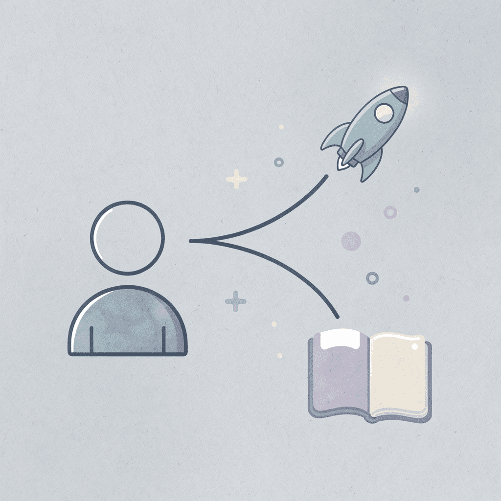 Icon showing choice between research and action