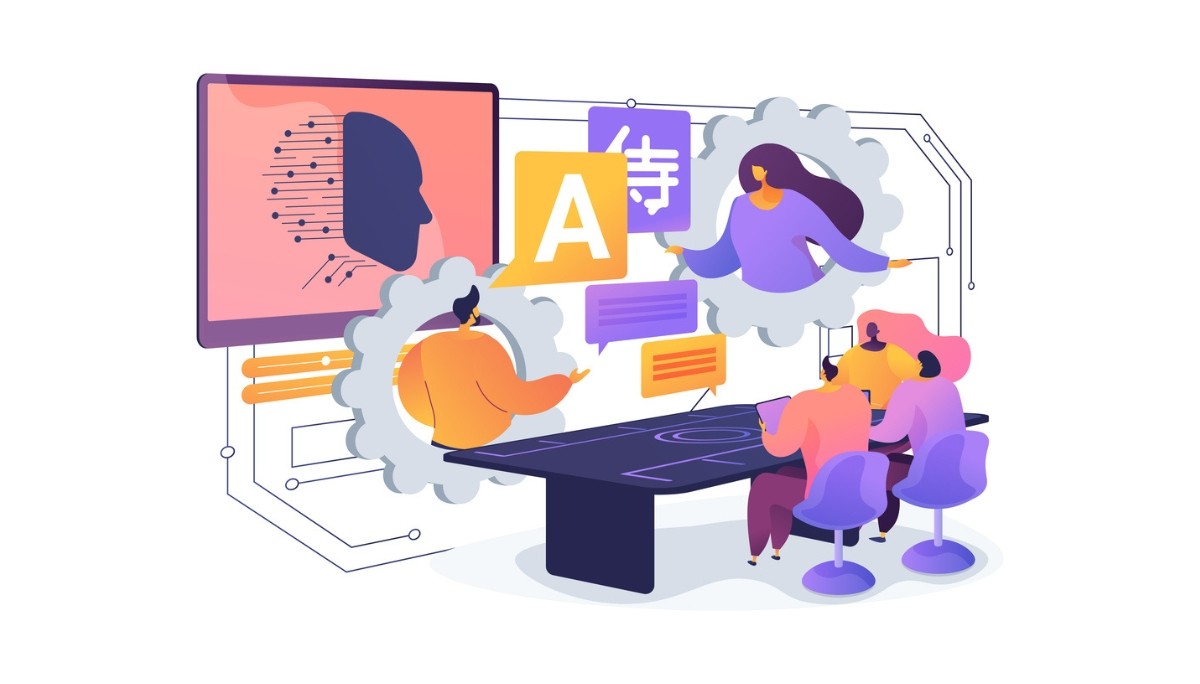 Illustration of two people adjusting interlocking gears within a circular arrow loop, surrounded by charts and checklists.