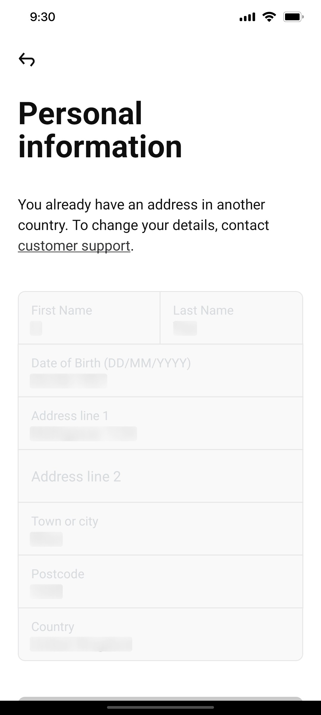 Klarna Personal information page Screen