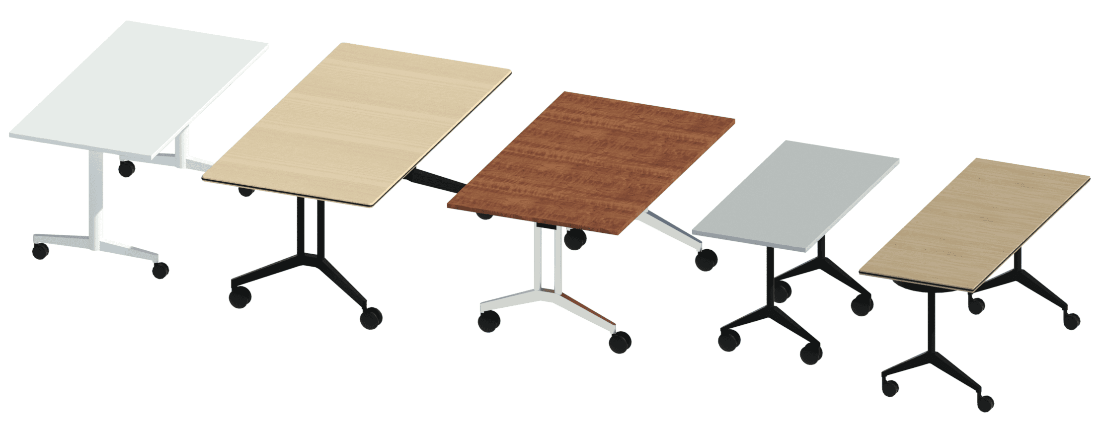 Various materials and frames across the Confair and Timetable mobile table ranges.