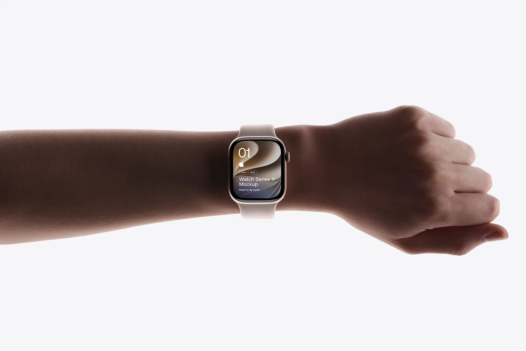 Apple Watch Series 11 in-hand mockup showcasing a premium watch face design in a realistic wrist presentation.