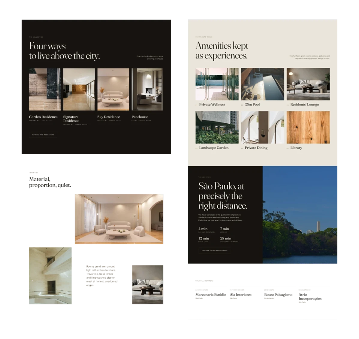 Sleek architectural website layout showcasing cityscape imagery and project highlights, with a clear, accessible structure for showcasing firm work and contact info.