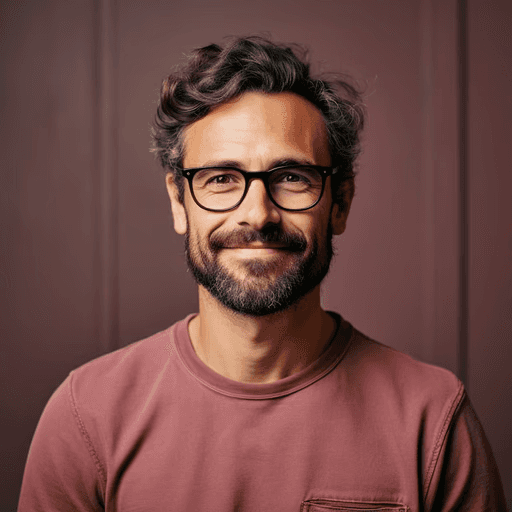 A person on a cozy studio smiling