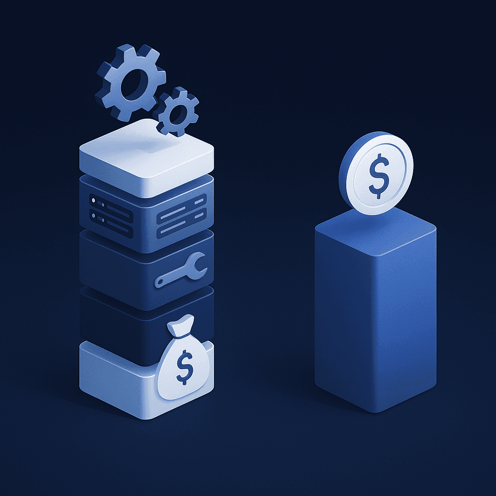 Stacked bar showing high DIY GEO costs contrasted with a small Relixir subscription cost bar
