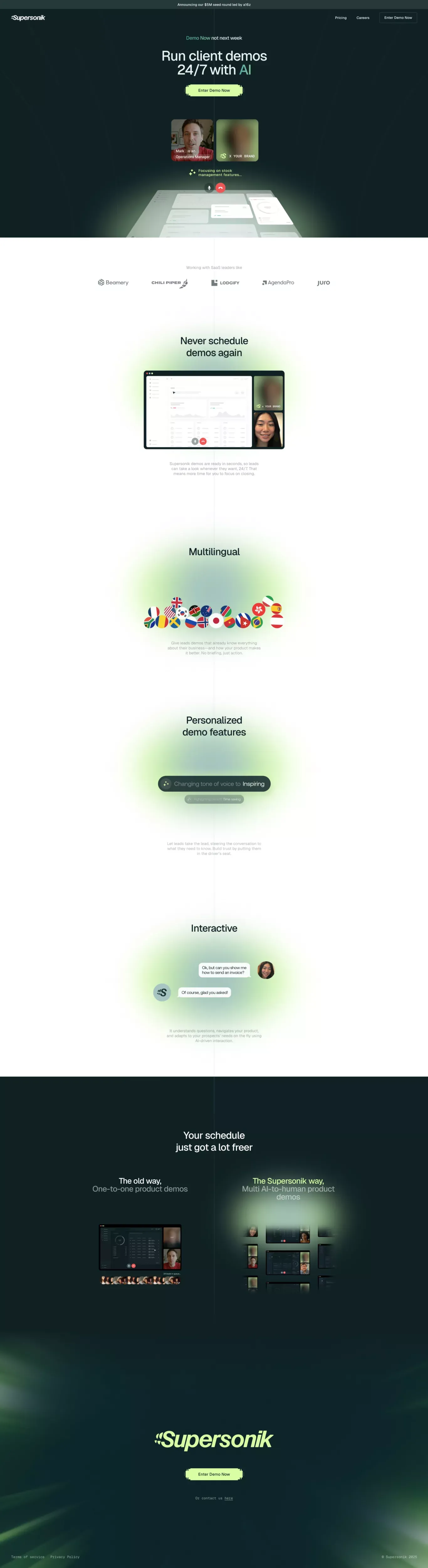 Supersonik landing page screenshot showcasing AI and Tech design