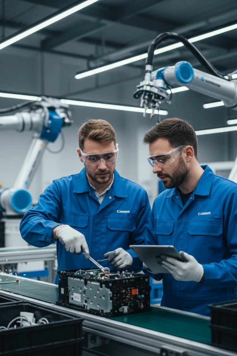 Manufacturing workers on production line
