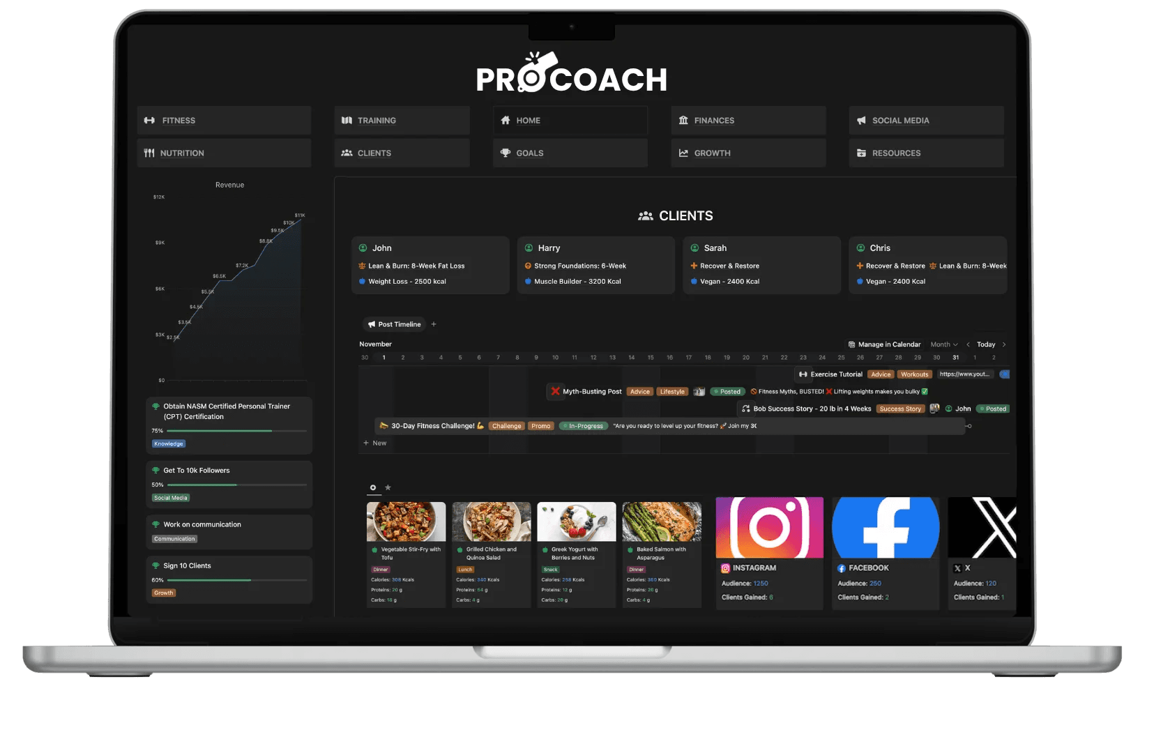 PRO COACH business dashboard with lead manager and invoices
