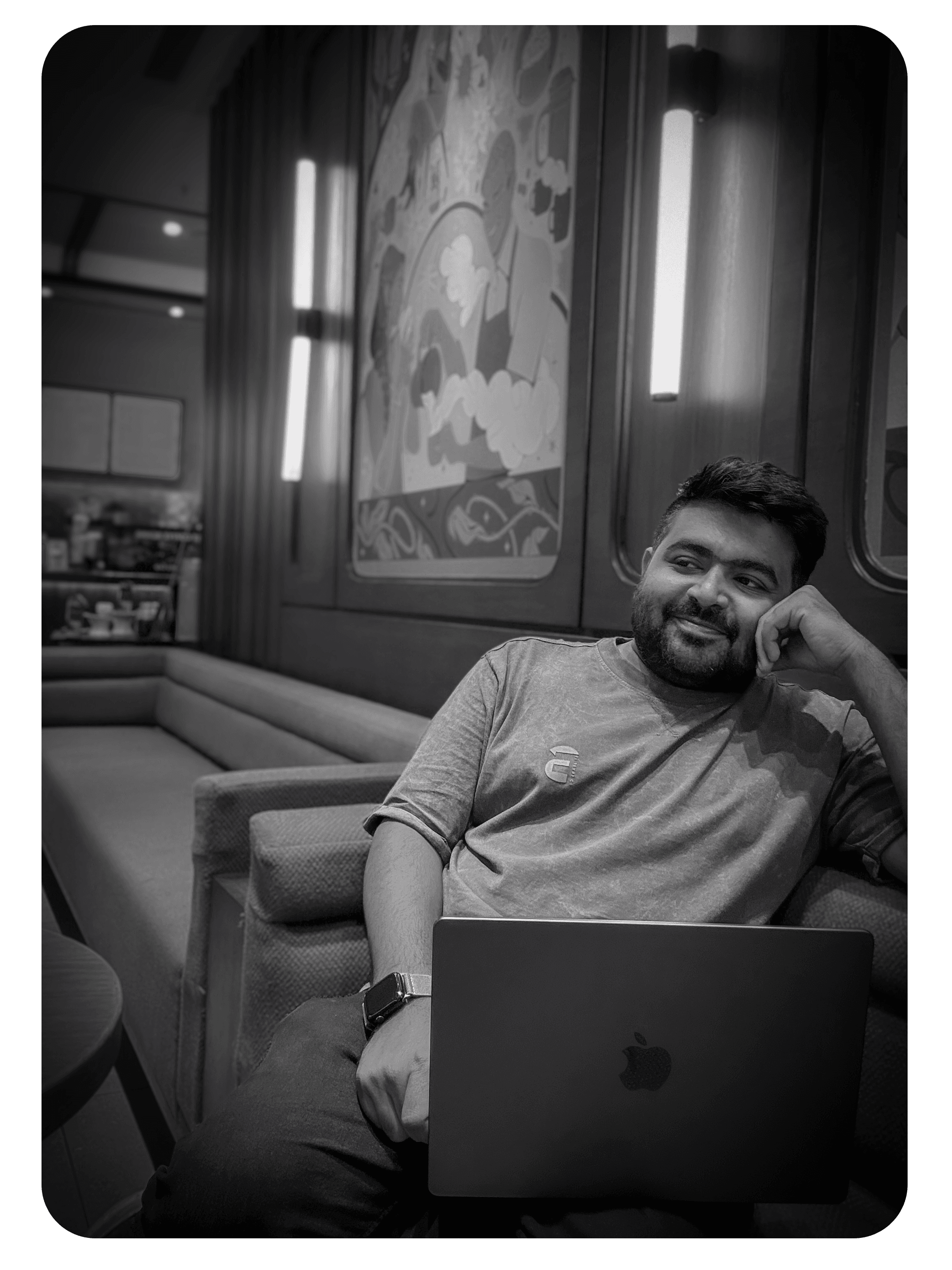 Portrait of portfolio creator – back view