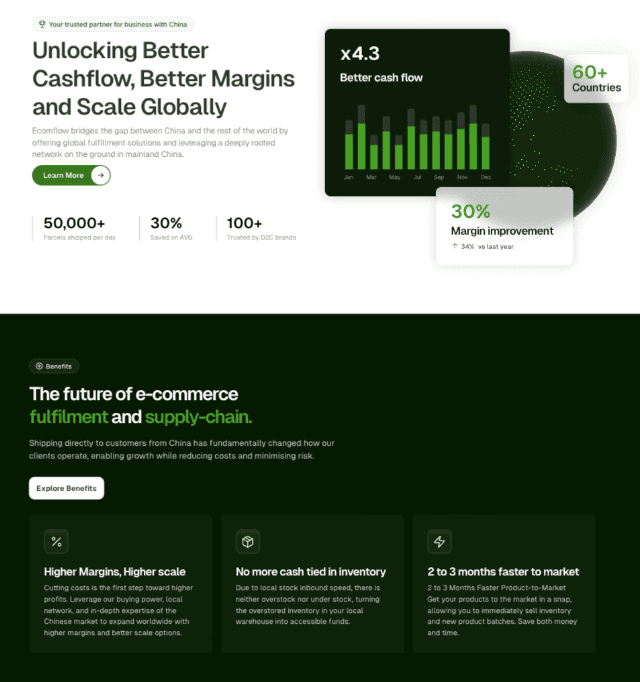 Financial dashboard website design showing business growth metrics and revenue analytics