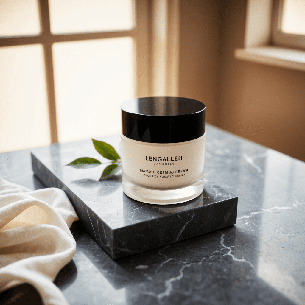 product photography of a jar of cosmetic cream on a box