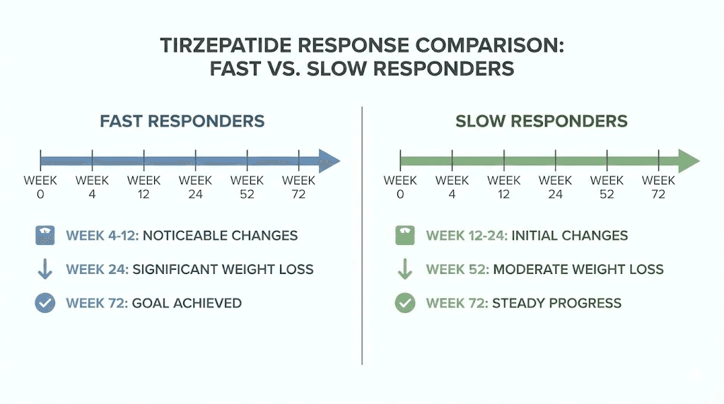 Fast versus slow responders to tirzepatide timeline comparison