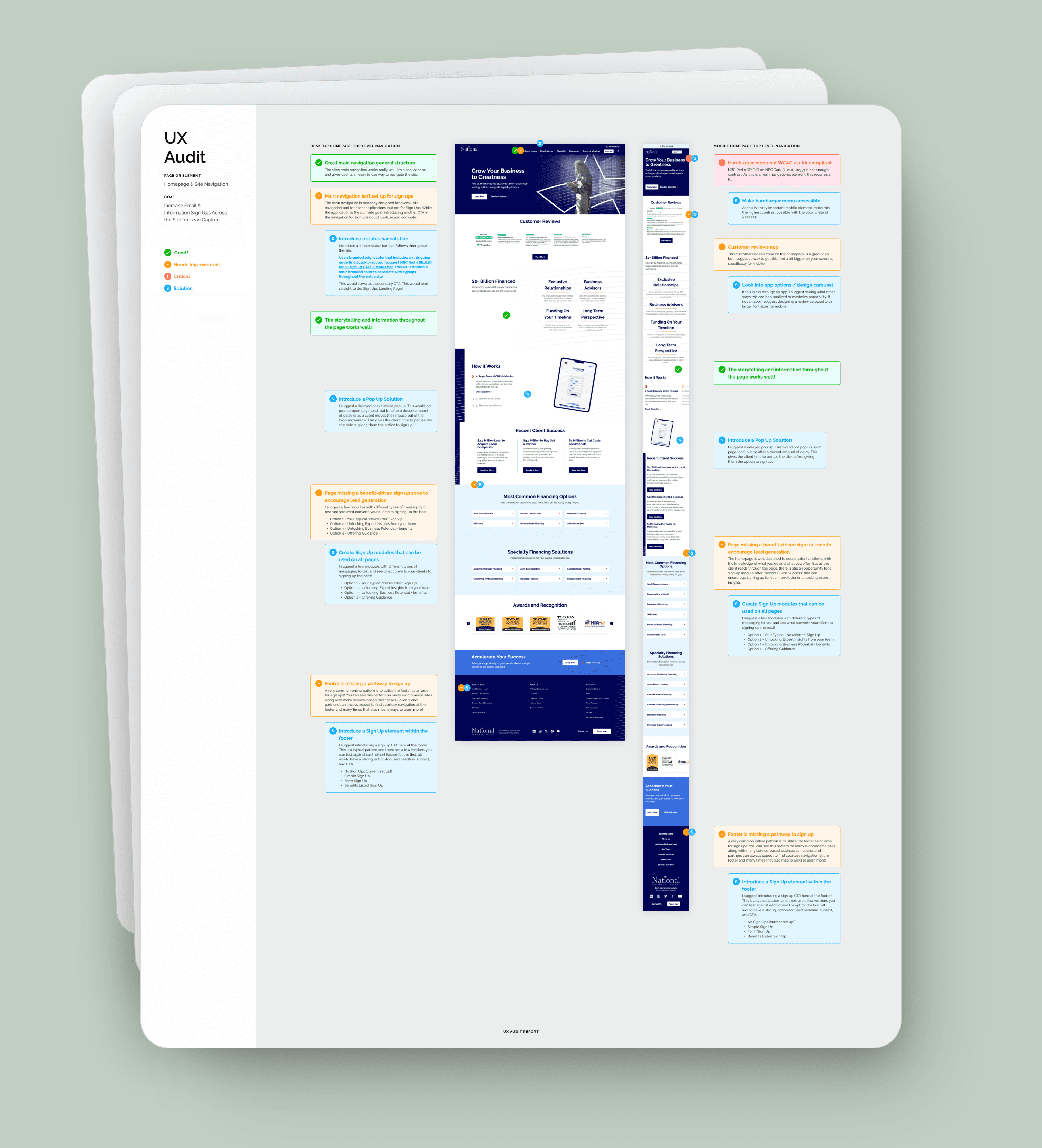 UX Audit Screenshots from National Business Capital