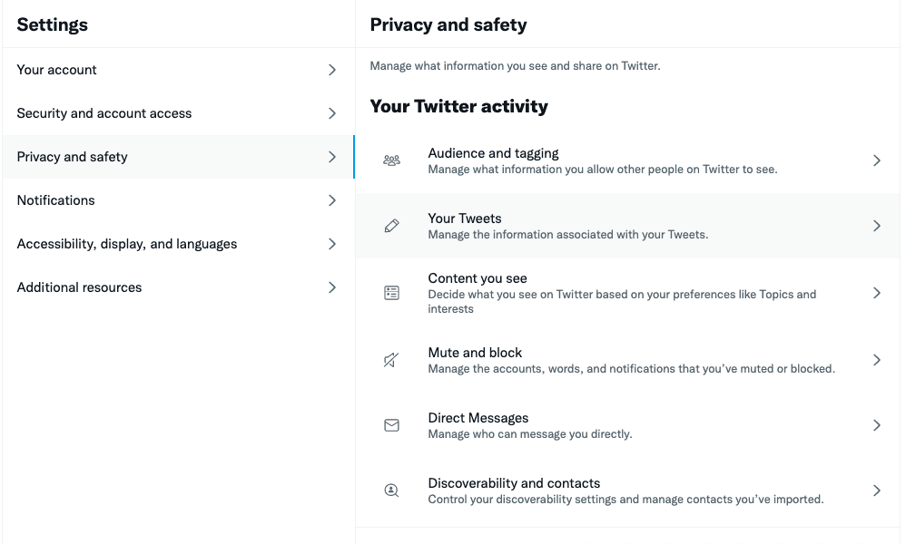 Twitter privacy settings
