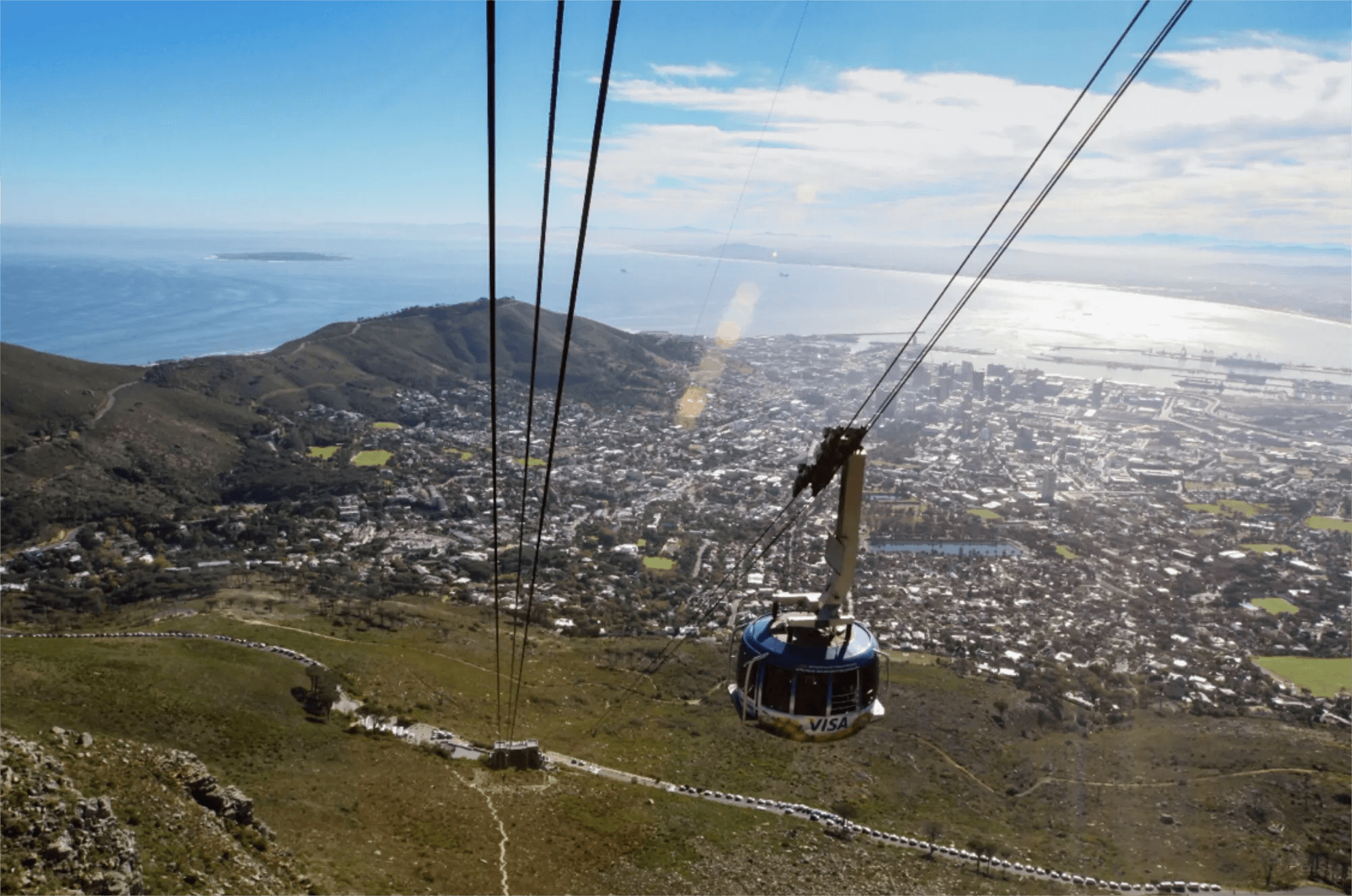 Table Mountain's cable car with a view over the city