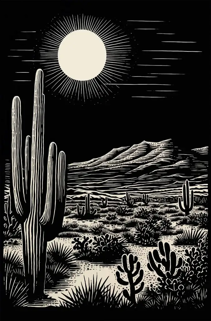 Folk Fable AI Black & White desert print