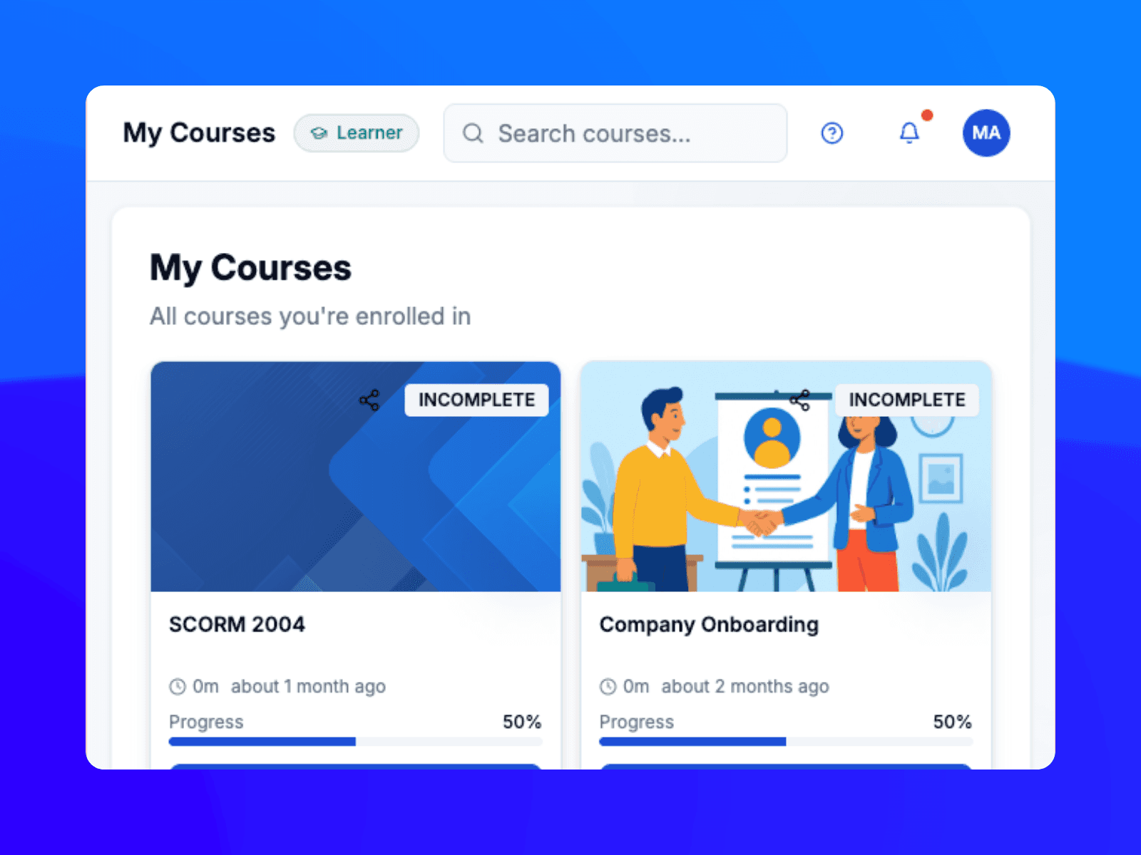 Courses learner view