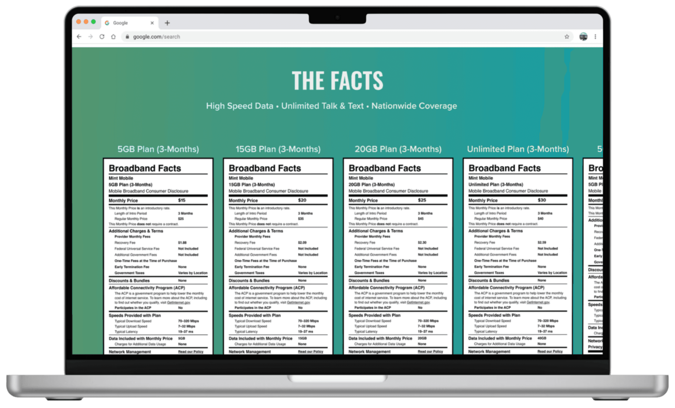 Desktop view of Mint Mobile's broadband labels section