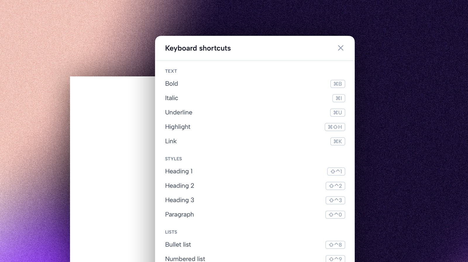 Visual showing new keyboard shortcuts in Connie's editor