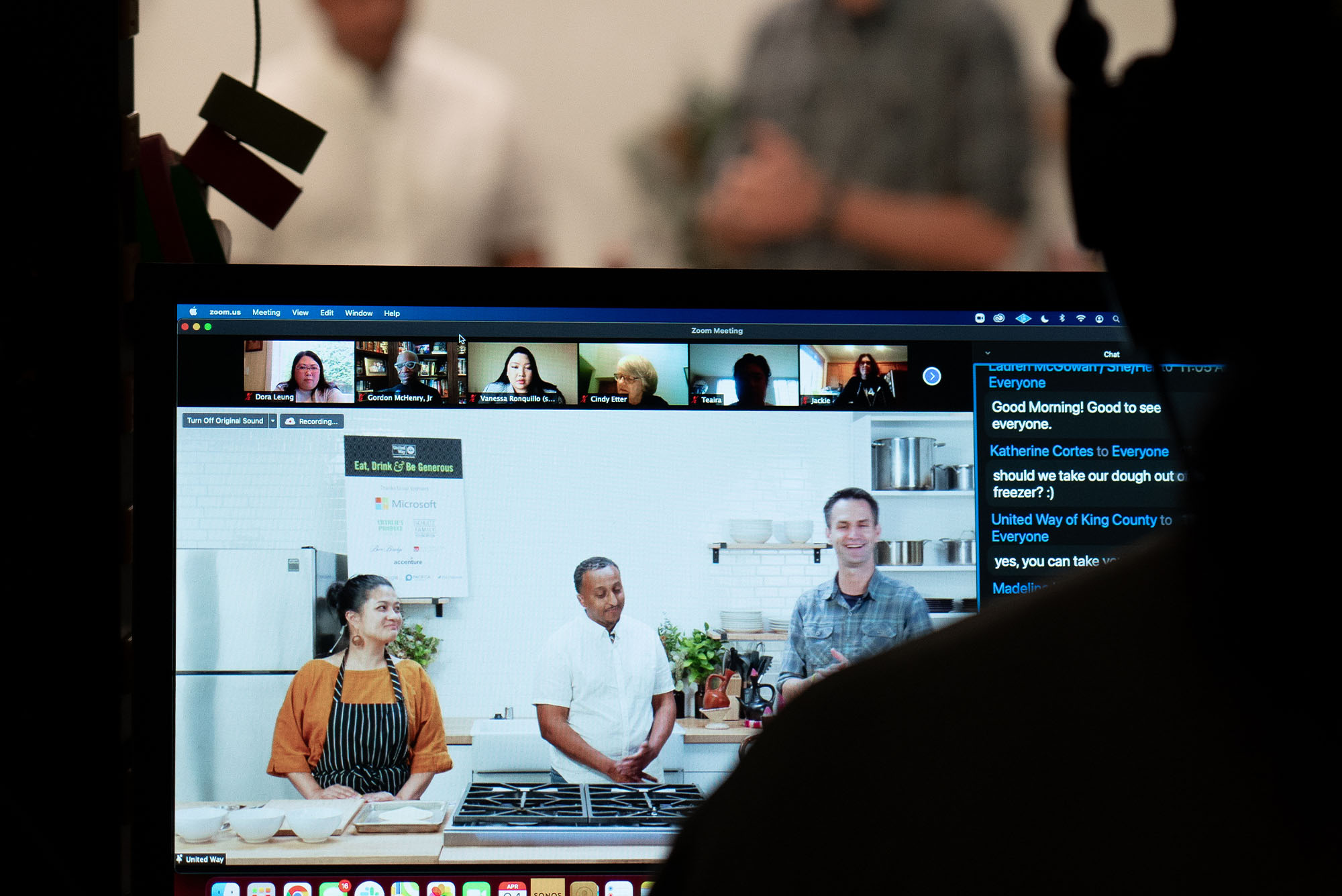 Chefs on a zoom stream hosted on the Studio Kitchen at Particle Studios in Seattle WA