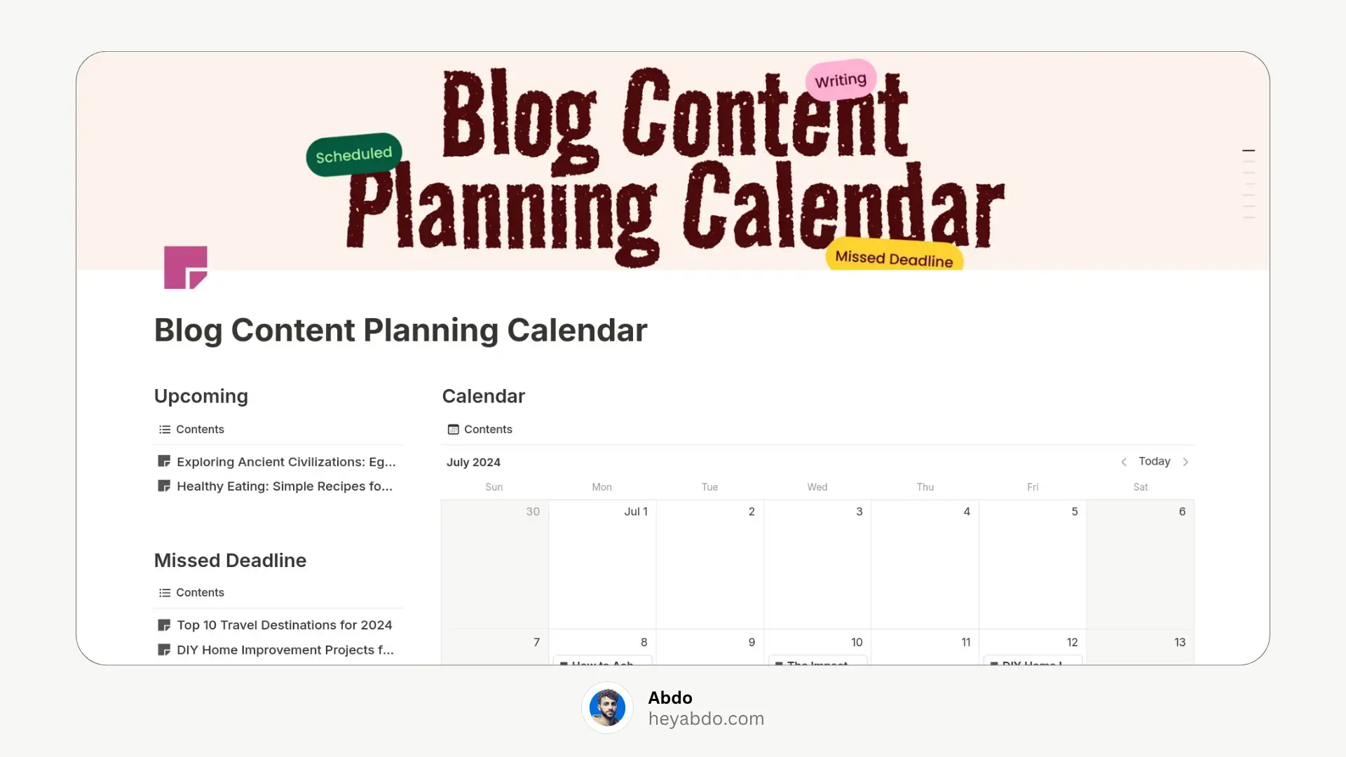notion blog content planner